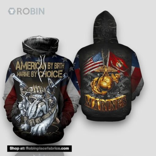 Veteran American By Birth Marine By Choice Bulldog 3D Hoodie All Over Printed