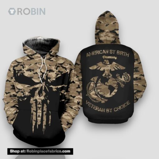 Veteran American By Birth Veteran By Choice Marine 3D Hoodie All Over Printed