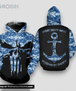 Veteran American By Birth Veteran Choice Navy Blue Anchor 3D Hoodie All Over Printed