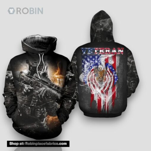Veteran American Eagle Blue White Red Soldier 3D Hoodie All Over Printed