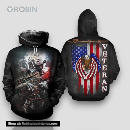 Veteran American Flag Eagle And Armed Force Soldier 3D Hoodie All Over Printed