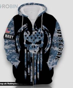 Veteran American Military Black Skull Navy Veteran 3D Hoodie All Over Printed