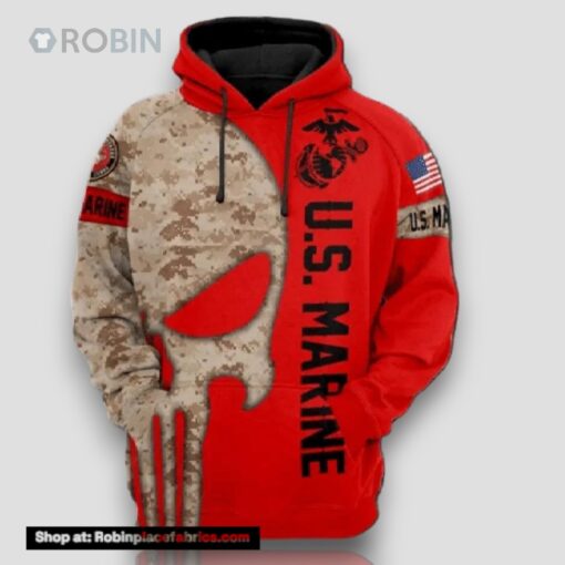 Veteran American Military US Marines Skull On Left 3D Hoodie All Over Printed