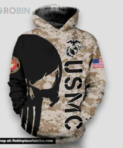 Veteran American Military USMC Marines Black Skull On Left 3D Hoodie All Over Printed