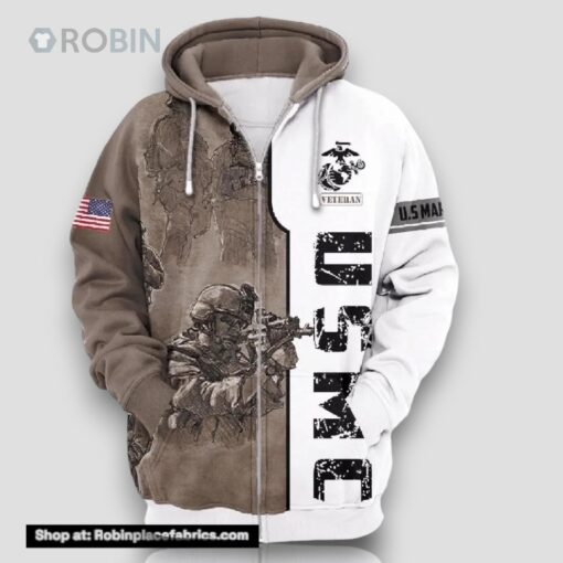 Veteran American Military USMC Marines Veteran 3D Hoodie All Over Printed