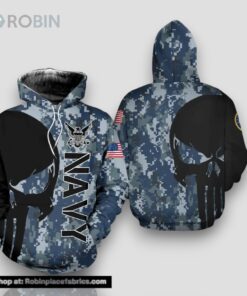 Veteran American Military USN Navy Black Skull On The Left 3D Hoodie All Over Printed