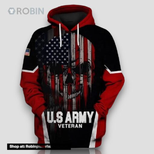 Veteran American U.S Army Veteran Flag Pattern Skull 3D Hoodie All Over Printed