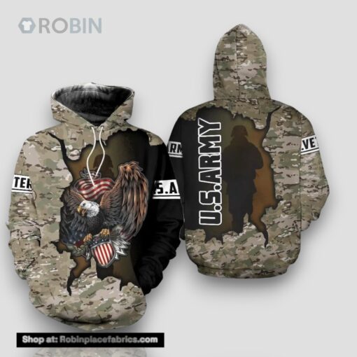 Veteran Army Camouflageuflage Eagle Gift For Army US Army 3D Hoodie All Over Printed