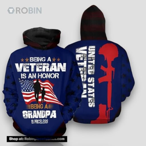 Veteran Being A Veteran Grandpa Priceless 3D Hoodie All Over Printed