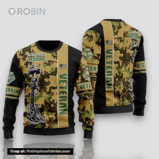 Veteran Black Parttern Ugly Christmas Sweater