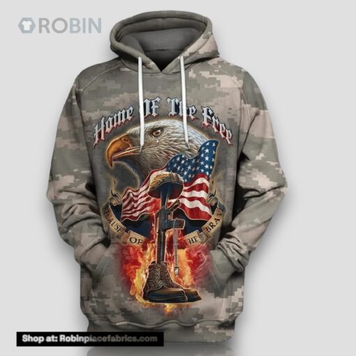 Veteran Eagle Flag Home The Free Because Of The Brave 3D Hoodie All Over Printed