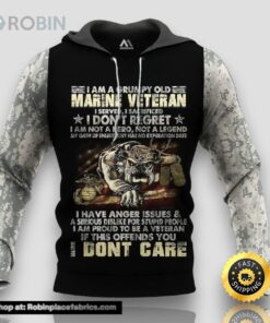 Veteran I’m A Grumpy Old Marine Veteran Don’t Care 3D Hoodie All Over Printed