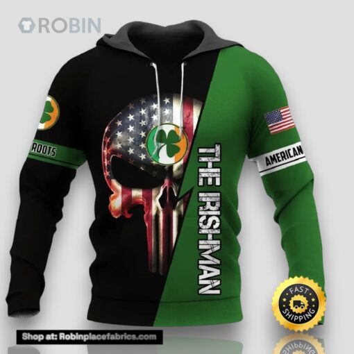 Veteran Irish American The Irishman Skull Clover 3D Hoodie All Over Printed