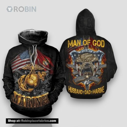 Veteran Man Of God Husband Dad Marine Bull Dog 3D Hoodie All Over Printed