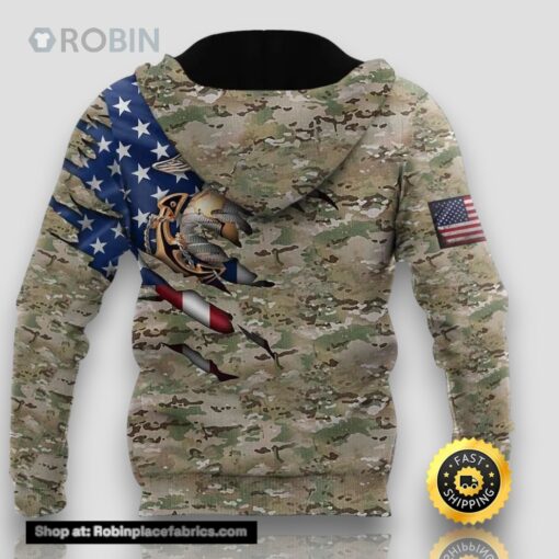 Veteran Marine Camouflage USA Flag 3D Hoodie All Over Printed