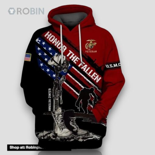 Veteran Marine Corps Veteran USMC Honor The Fallen 3D Hoodie All Over Printed