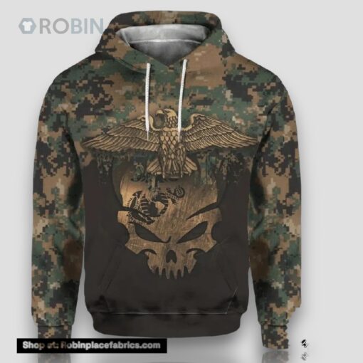 Veteran Marine Veteran Skull Eagle Camouflageuflage 3D Hoodie All Over Printed