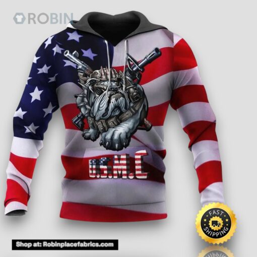 Veteran Marines Bulldog Flag Background 3D Hoodie All Over Printed