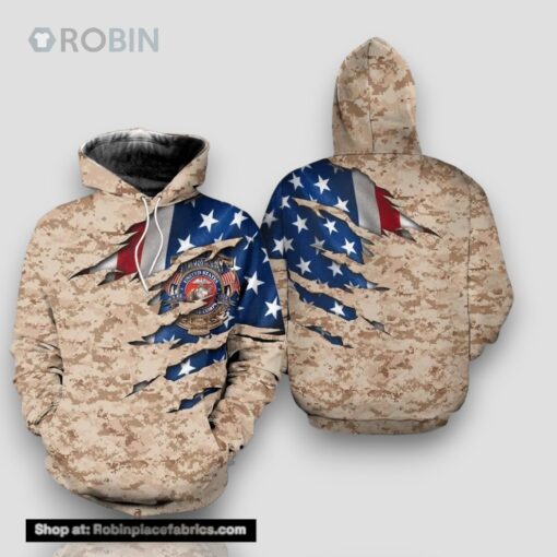 Veteran Marines Semper Fidelis Claw Mark Camouflage 3D Hoodie All Over Printed