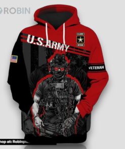 Veteran Military U.S Army Veteran Red Soldier 3D Hoodie All Over Printed