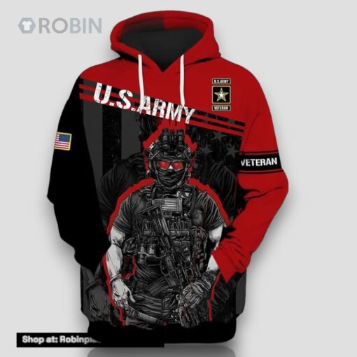 Veteran Military U.S Army Veteran Red Soldier 3D Hoodie All Over Printed