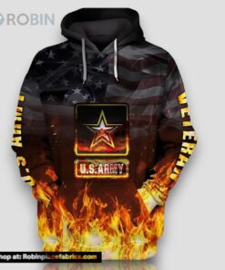 Veteran Military US Army Veteran Army Symbol On Fire 3D Hoodie All Over Printed