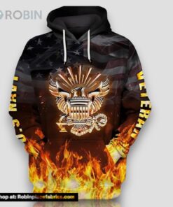 Veteran Military US Navy Veteran Navy Symbol On Fire 3D Hoodie All Over Printed