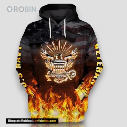Veteran Military US Navy Veteran Navy Symbol On Fire 3D Hoodie All Over Printed