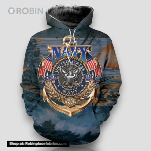 Veteran Navy Logo And Battleship 3D Hoodie All Over Printed