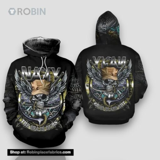 Veteran Navy The Sea Ours Skull Knife Mouth 3D Hoodie All Over Printed