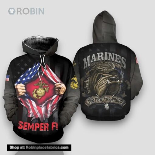 Veteran Semper Fi Marines The Few The Proud 3D Hoodie All Over Printed