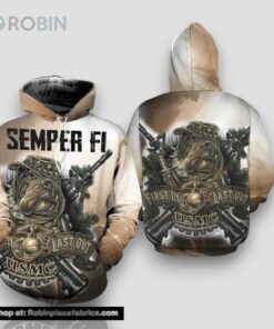 Veteran Semper Fi USMC First In Last Out Marine Corps 3D Hoodie All Over Printed