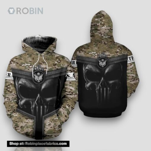 Veteran Skull Army Camouflageuflage Gift For Army US, Army 3D Hoodie All Over Printed