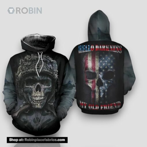 Veteran Skull Hello Darkness My Old Friend 3D Hoodie All Over Printed