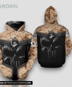 Veteran Skull Marine Camouflageuflage Gift For Marine, US Marine 3D Hoodie All Over Printed