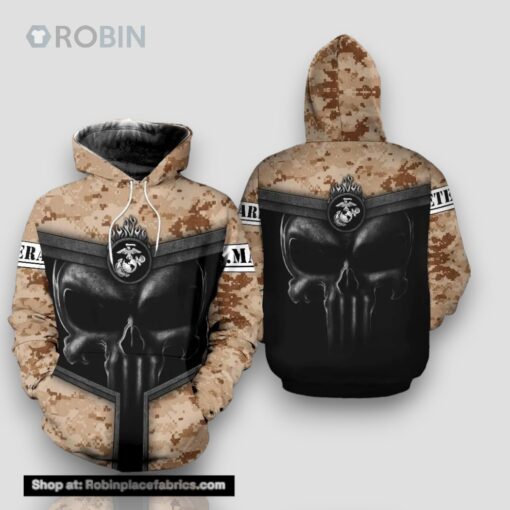 Veteran Skull Marine Camouflageuflage Gift For Marine, US Marine 3D Hoodie All Over Printed