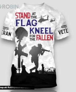 Veteran Stand For The Flag Kneel For The Fallen All Over Print 3D T Shirt For Military