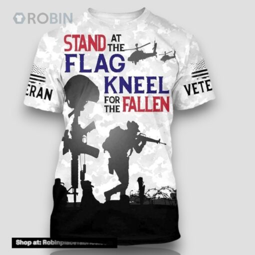Veteran Stand For The Flag Kneel For The Fallen All Over Print 3D T Shirt For Military