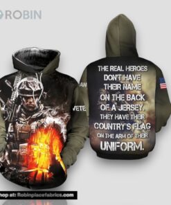 Veteran The Real Hero Not Have Name On The Back 3D Hoodie All Over Printed