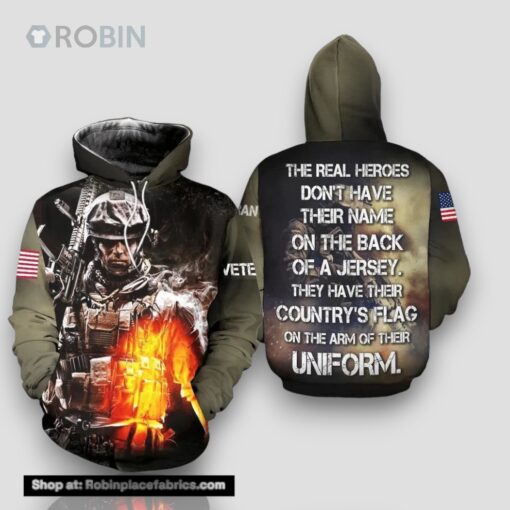 Veteran The Real Hero Not Have Name On The Back 3D Hoodie All Over Printed