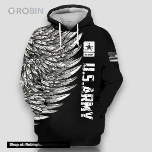 Veteran U.S Army Black And White Feather 3D Hoodie All Over Printed