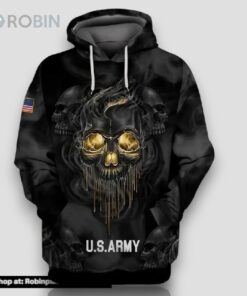 Veteran U.S Army Black Skull Golden Eyes 3D Hoodie All Over Printed