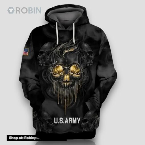 Veteran U.S Army Black Skull Golden Eyes 3D Hoodie All Over Printed