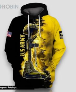 Veteran U.S Army Veteran Black And Golden Fire 3D Hoodie All Over Printed
