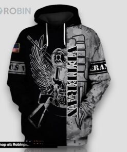 Veteran U.S Army Veteran Black Gray Eagle 3D Hoodie All Over Printed