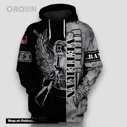 Veteran U.S Army Veteran Black Gray Eagle 3D Hoodie All Over Printed
