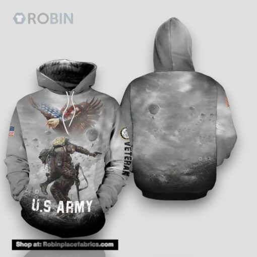 Veteran U.S Army Veteran Eagle Fly Above Soldier 3D Hoodie All Over Printed