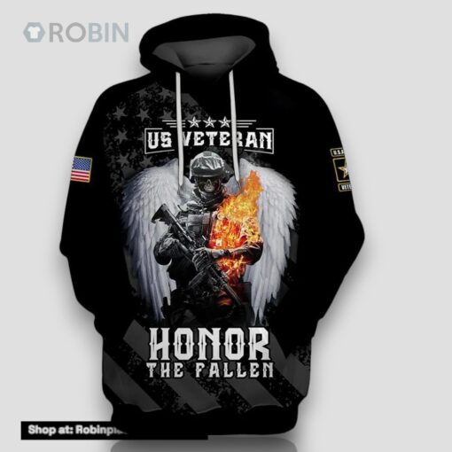 Veteran U.S Army Veteran Honor The Fallen Soldier Skull Wing 3D Hoodie All Over Printed