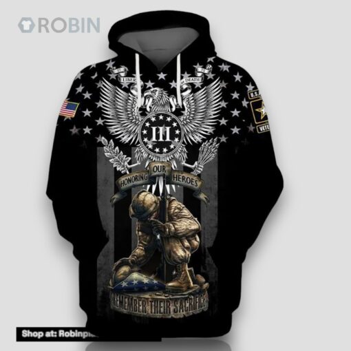 Veteran U.S Army Veteran Honoring Heroes Remember Sacrifice 3D Hoodie All Over Printed