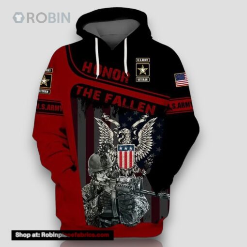 Veteran U.S Army Veteran Red Honor The Fallen 3D Hoodie All Over Printed